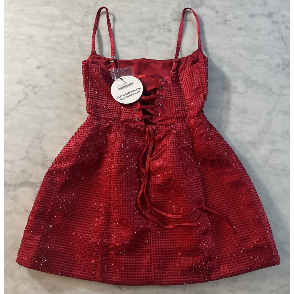 Babyboo Emma Mini Dress Red Sparkly Fit Flare Corset Party Size Small NWT - Picture 6 of 9